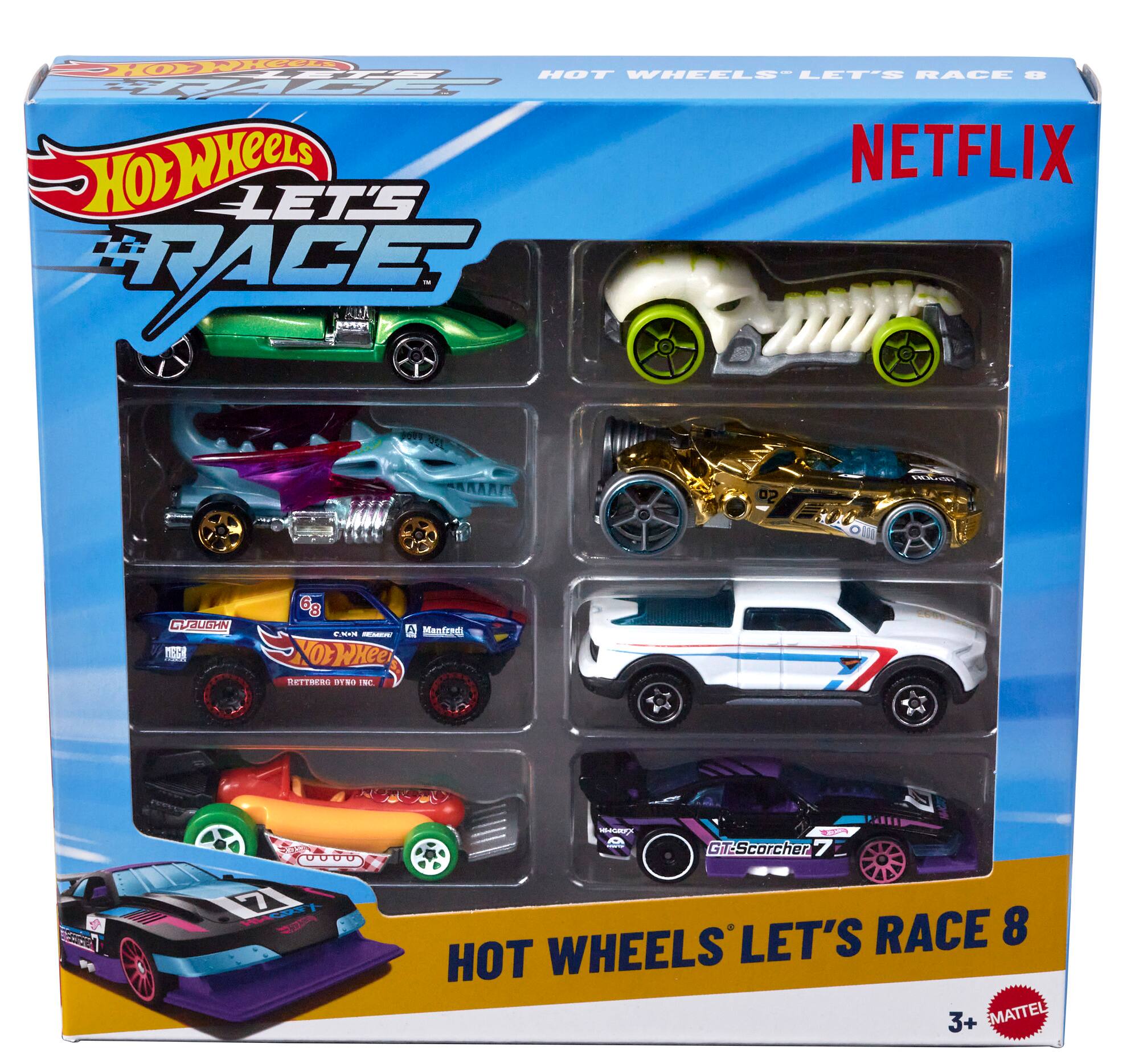 Hot Wheels Let's Race B HotWheels Netflix Let's Race The

UGL

AAAAAA

So

EVE

GUAUGHN

68 SMER A Manfredi YOEWHEE RETTHERO DYNO INC.

Gil T-Scorcher 7

PARES

COMP

Let's Race 8 Hot Wheels 3+ Mattel