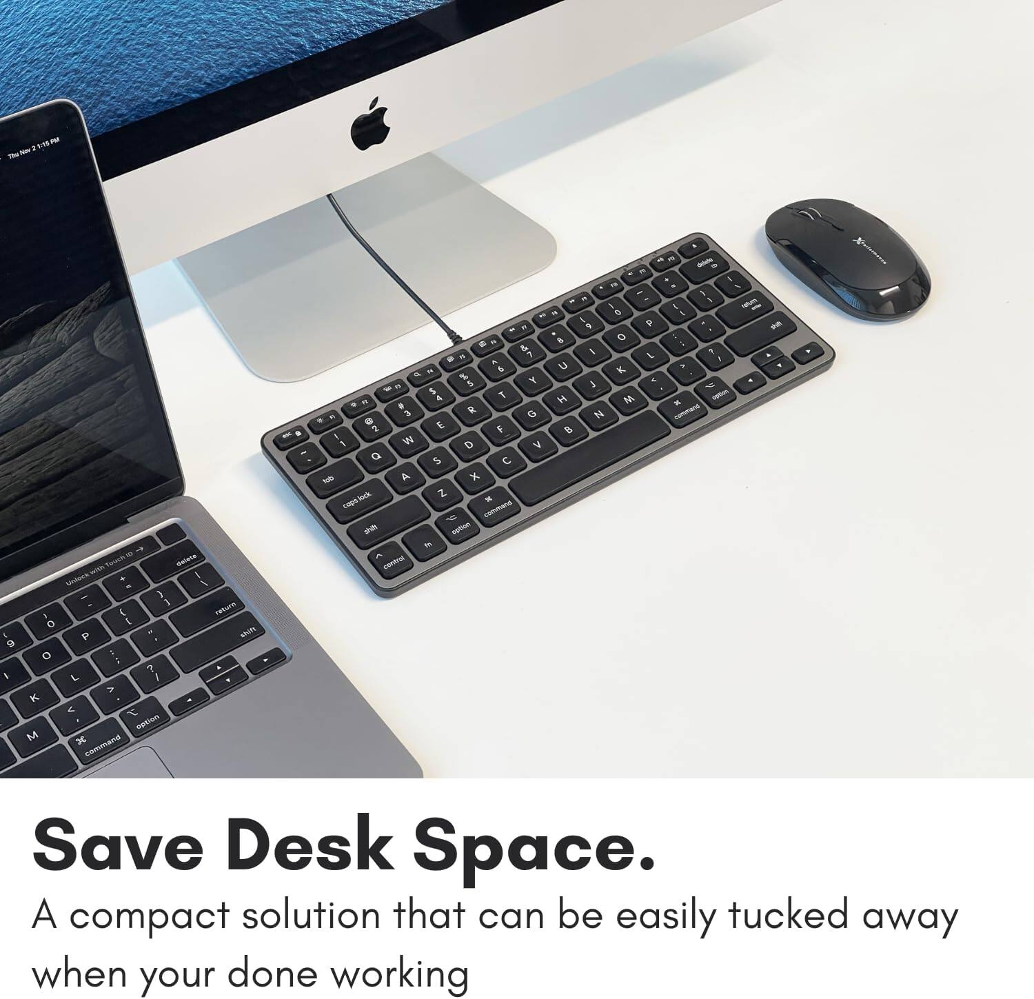 Macally Wired Keyboard for Mac with USB Hub (2X USBC / 1x USBA