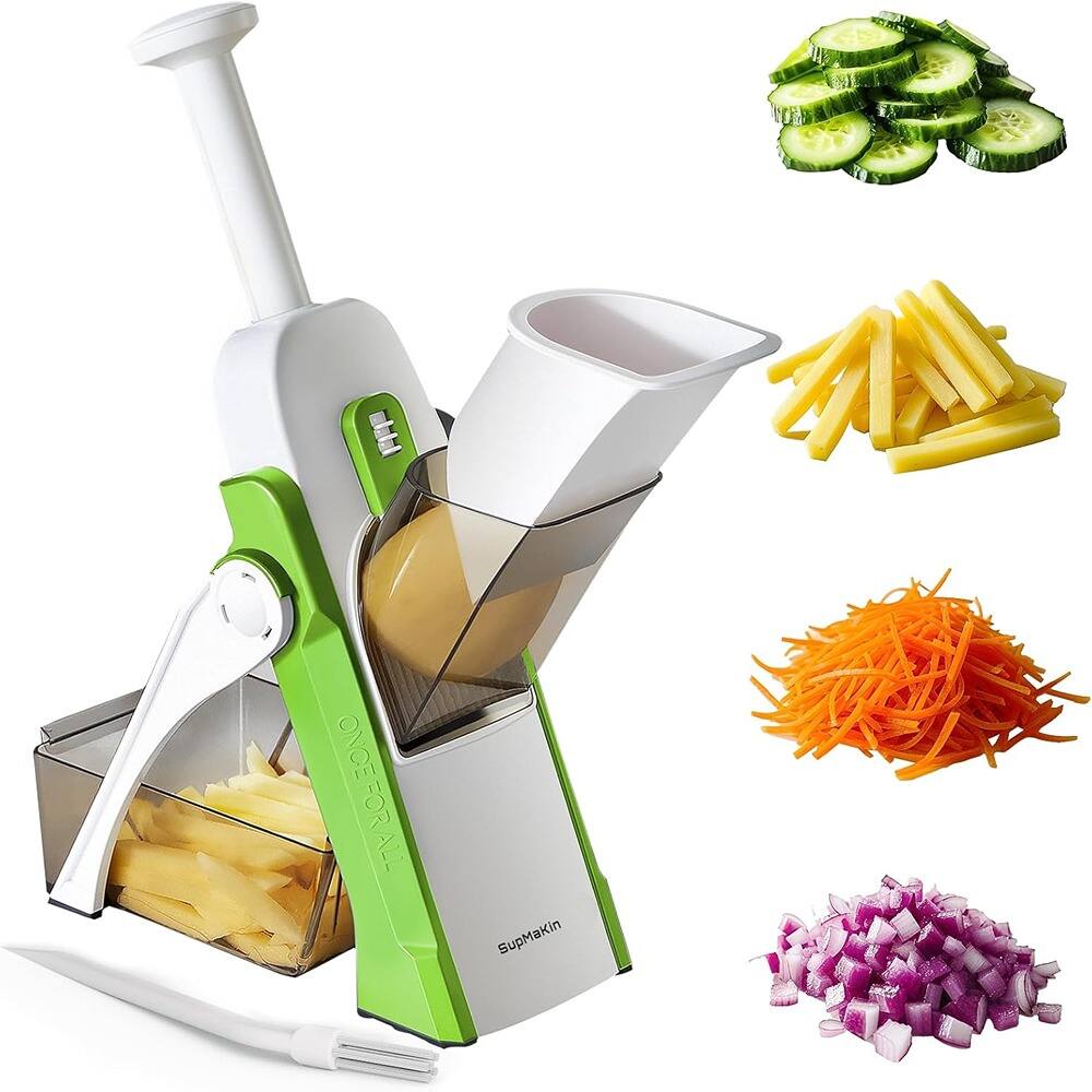 PARKER SLATER - Upgrade Safe Mandoline Slicer – 6-in-1 Vegetable & Potato Chopper with 4 Adjustable Thickness Modes, Multifunctional Foo - Green