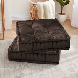 Sweet Home Collection - 20"x20" Oversized Square Tufted Floor Pillow in Faux Velvet Fabric, 2-Pack - Brown