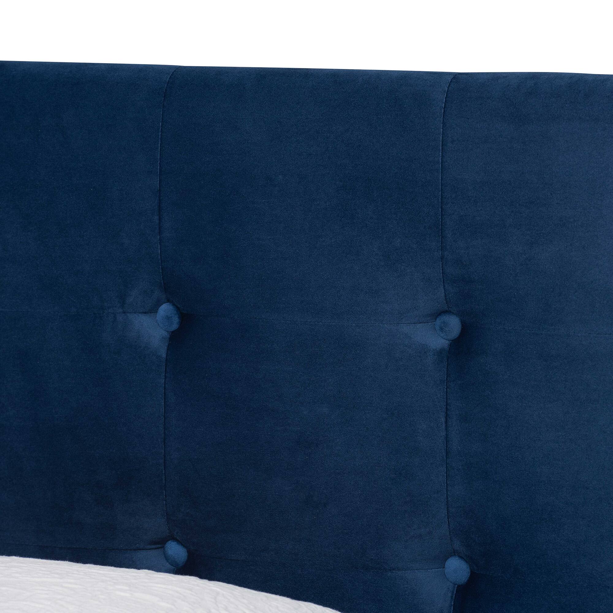 Back. Baxton Studio - Caprice Modern and Contemporary Glam Velvet Fabric Upholstered Panel Bed - Navy Blue/Black.