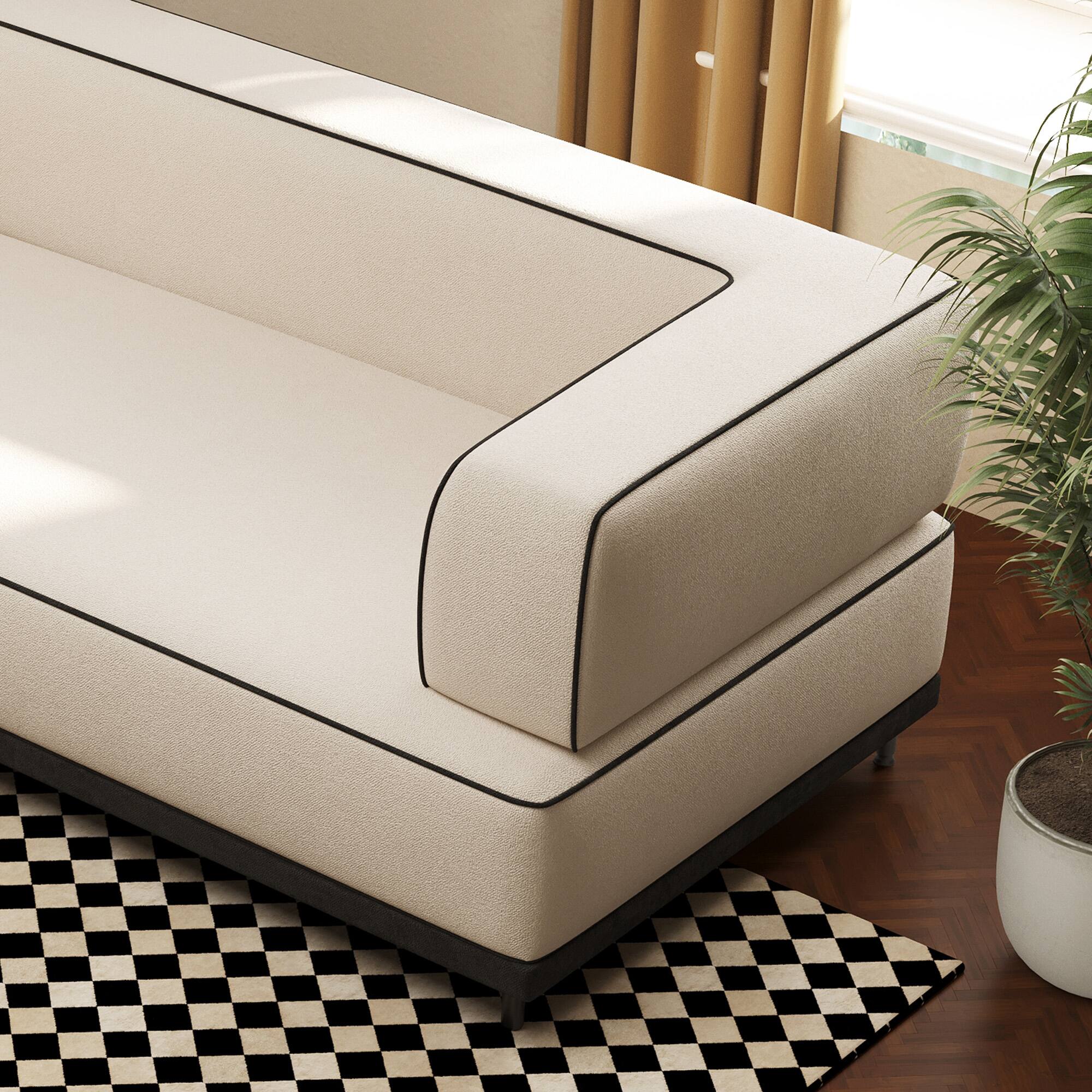 Alt View 1. luck idea - 95.27" Modern Fabric Sectional Sofa, High-Density Foam Cushions, Solid Wood & Plywood Frame, Metal Legs - Beige.