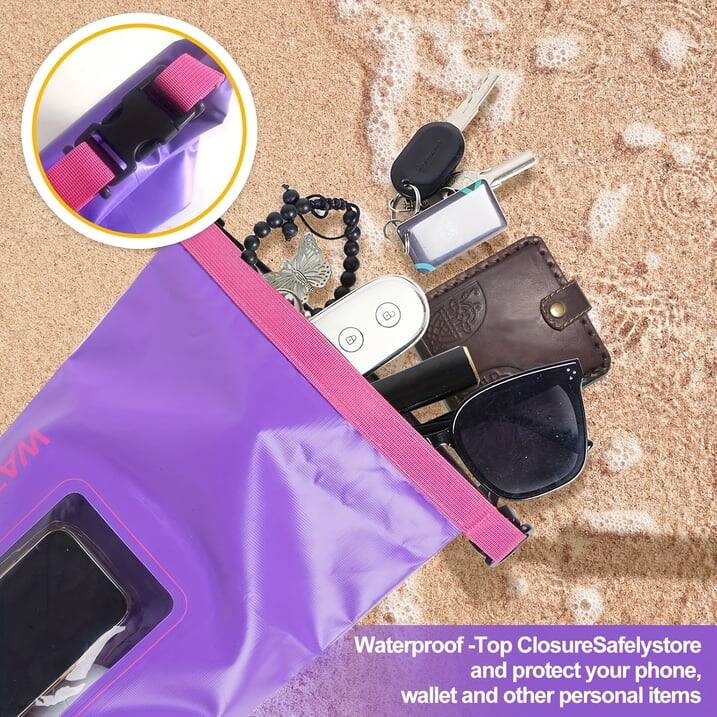 Waterproof - Top Closure Safely store and protect your phone, wallet and other personal items