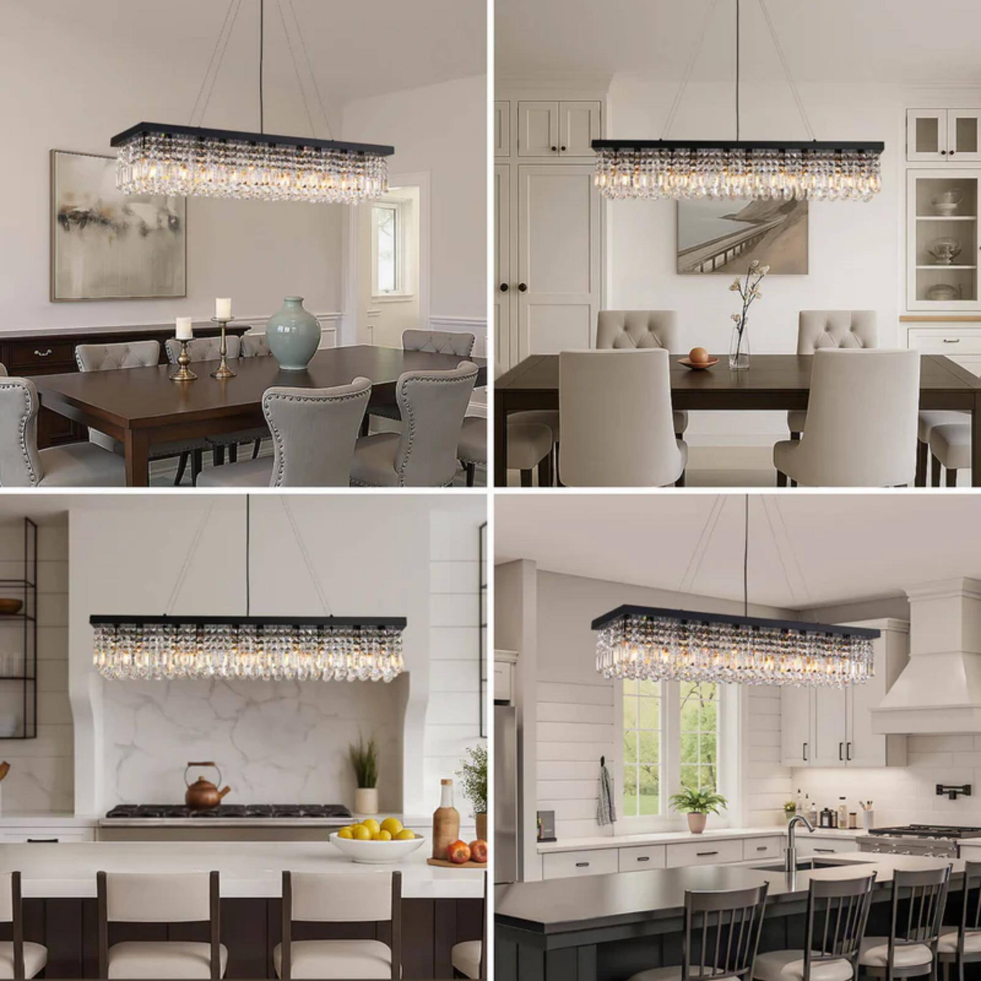 Alt View 1. Siljoy - 47.2" 10-Light Black Linear Crystal Chandelier, Adjustable K9 Crystal Pendant Light for Kitchen Island Dining Room - Black.