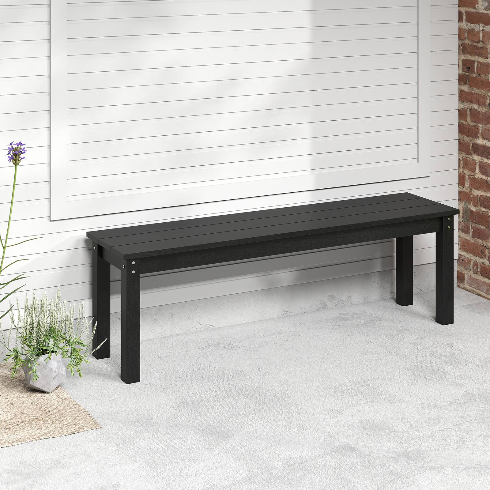 Alt View 3. Gymax - Gymax 2PCS 55'' HDPE Outdoor Bench Weatherproof Backless Patio Garden Bench Black - Black.