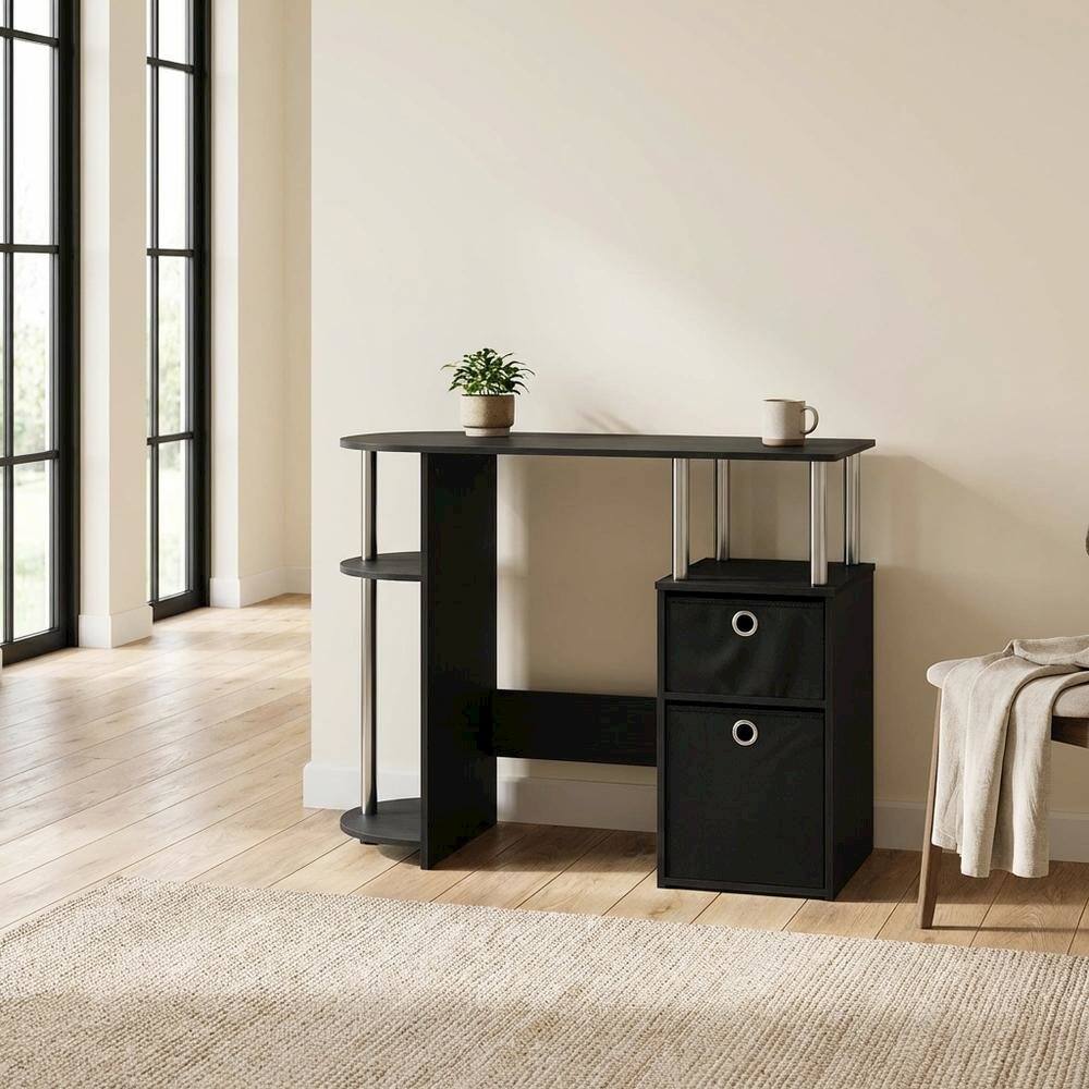 Left. BisonOffice - Americano Finish Computer Study Desk with Bin Drawers, Steel Tubes for Office - Americano/Chrome/Black.