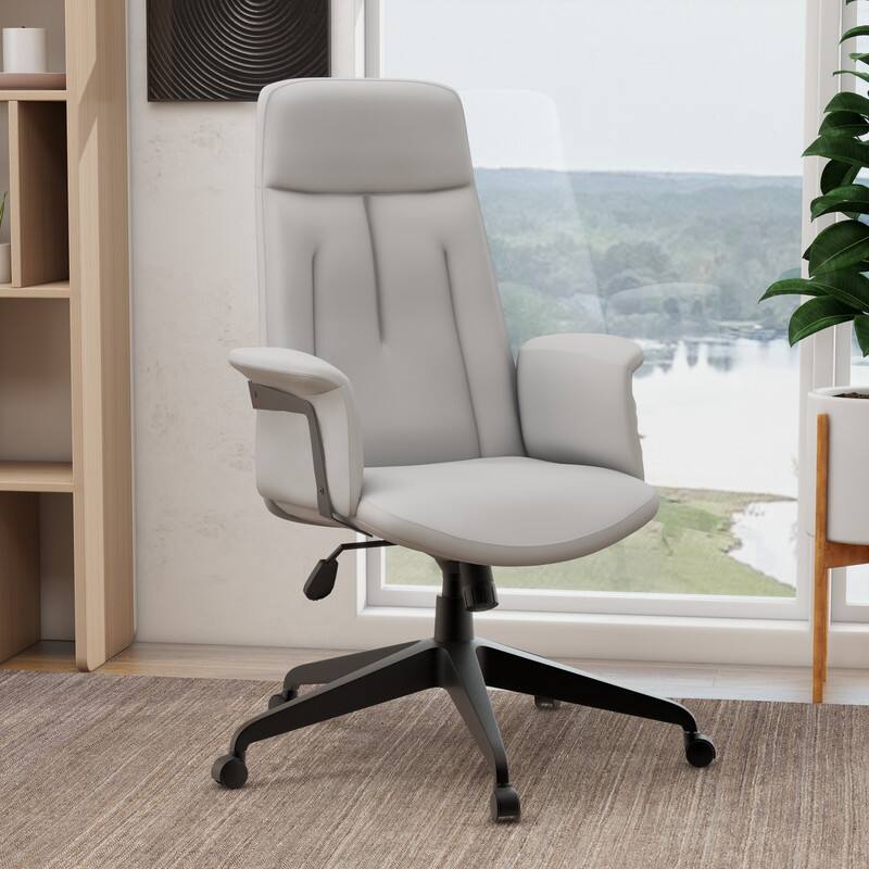 Angle. LeisureMod - Inifini High Back Office Chair Ergonomic PU Leather Lumbar Support Foam Cushion Iron Frame - White.