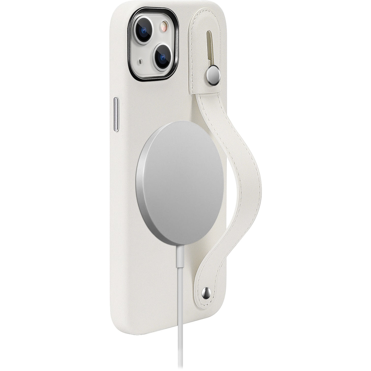 Alt View 15. SaharaCase - FingerGrip Series Genuine Leather Case with Magsafe for Apple iPhone 15 - White.