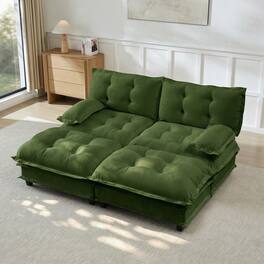 Anysun - 77" Cloud Sectional with 2 Ottomans - Modular Chenille Sofa, Deep Seats, Lattice-Decor Cushions, Sleeper Bed - Green