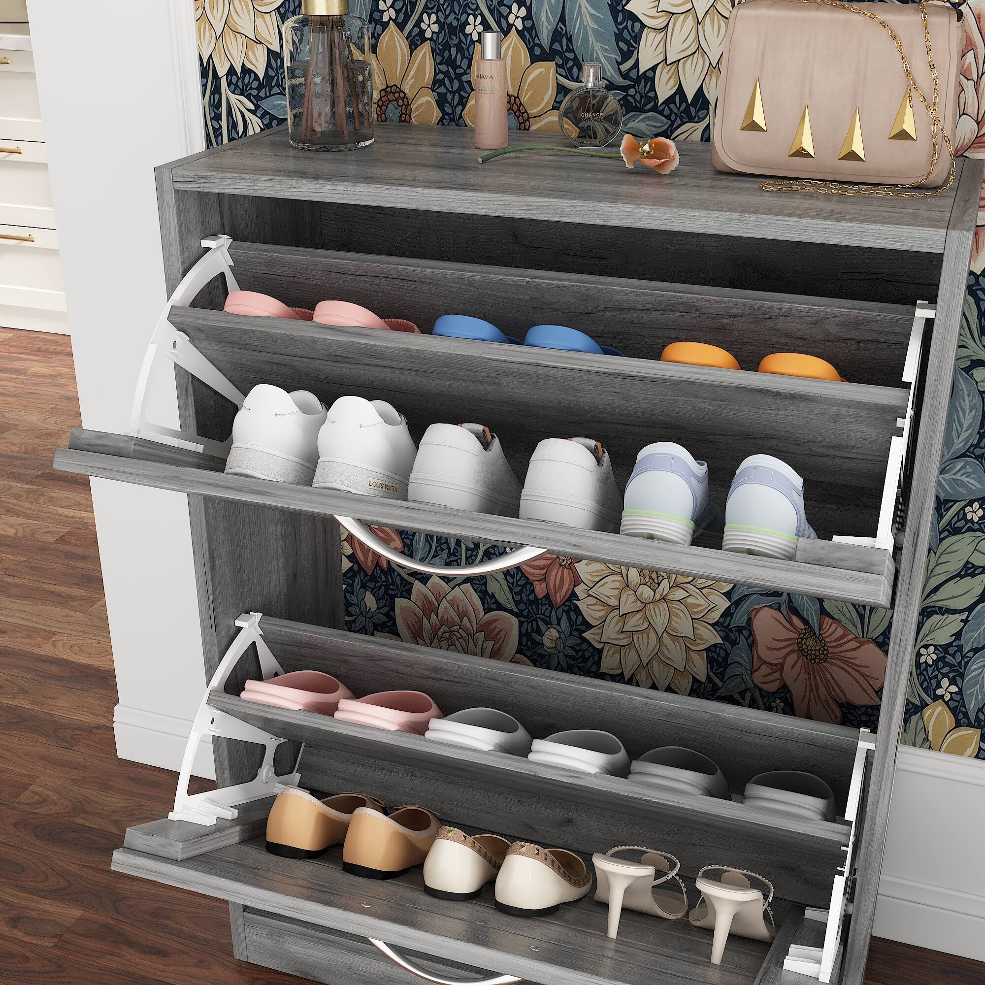 Alt View 10. Famapy - Famapy Flip - Down Desigh Shoe Racks Rustic Charm, Smart Storage Shoe Cabinet - Gray.