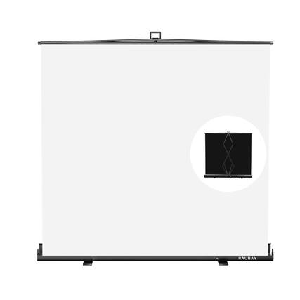 Front. RAUBAY - 6.6′ x 6.9′ Collapsible White Screen Backdrop Portable Retractable Panel Photo Background with Stand - White.