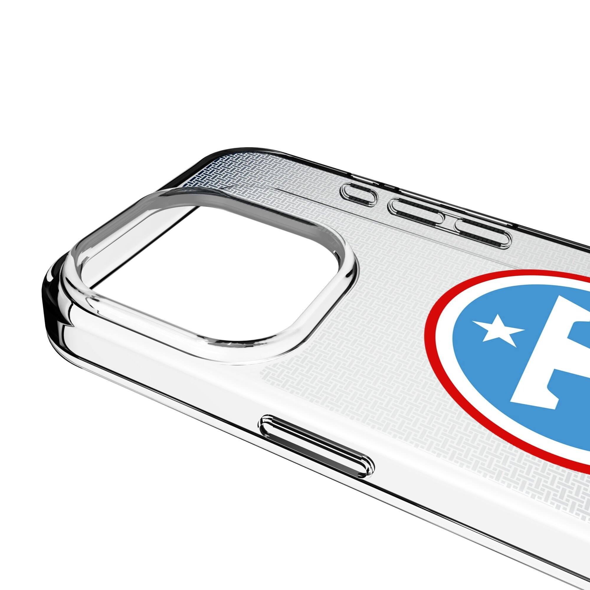 Alt View 2. Keyscaper - Tennessee Titans Linen Logo iPhone Clear Case - 15 Plus - Multicolor.