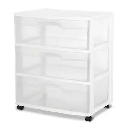 Front. Sterilite - Sterilite At Home 3 Drawer Wide Storage Cart Container with Casters (3 Pack).