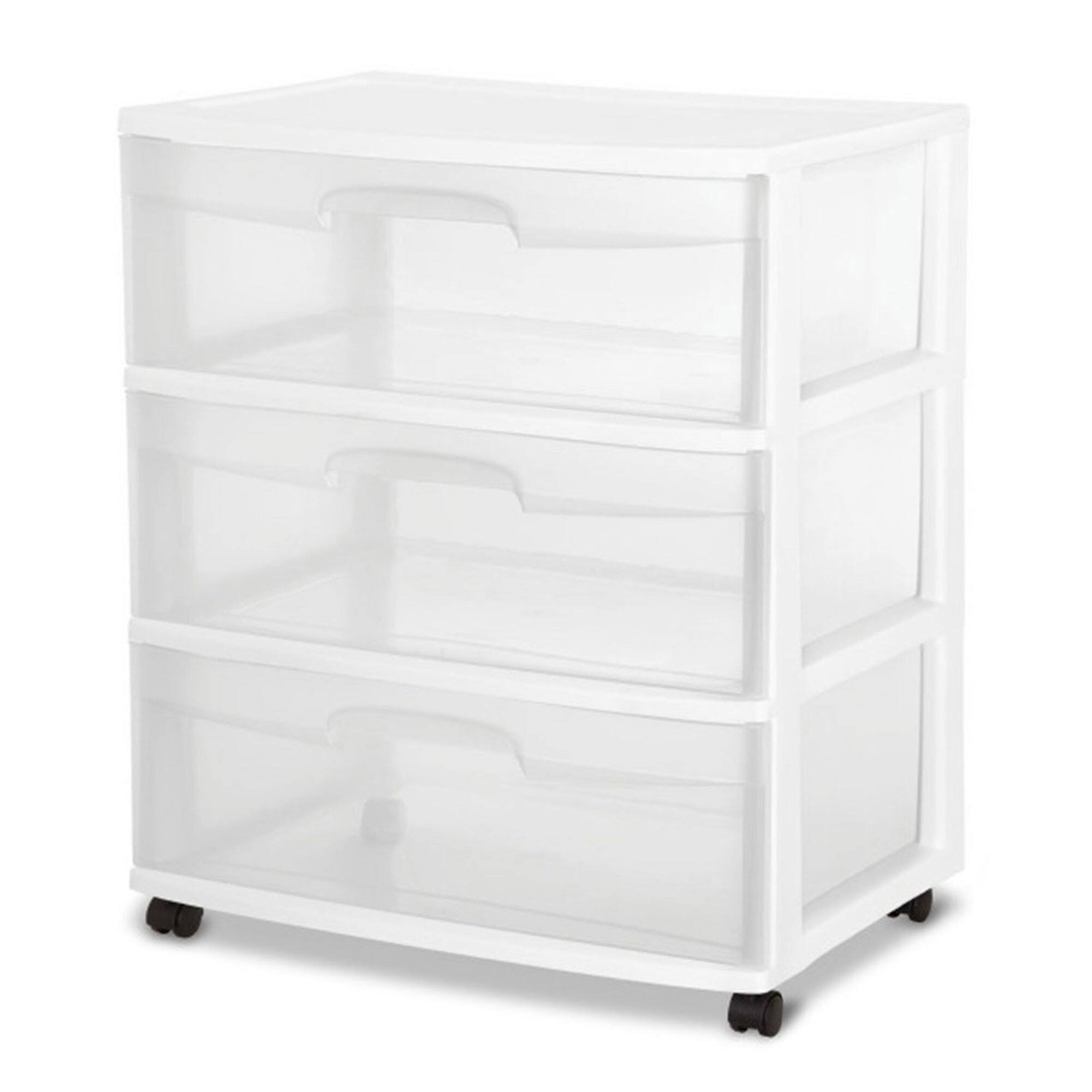 Front. Sterilite - Sterilite At Home 3 Drawer Wide Storage Cart Container with Casters (4 Pack).