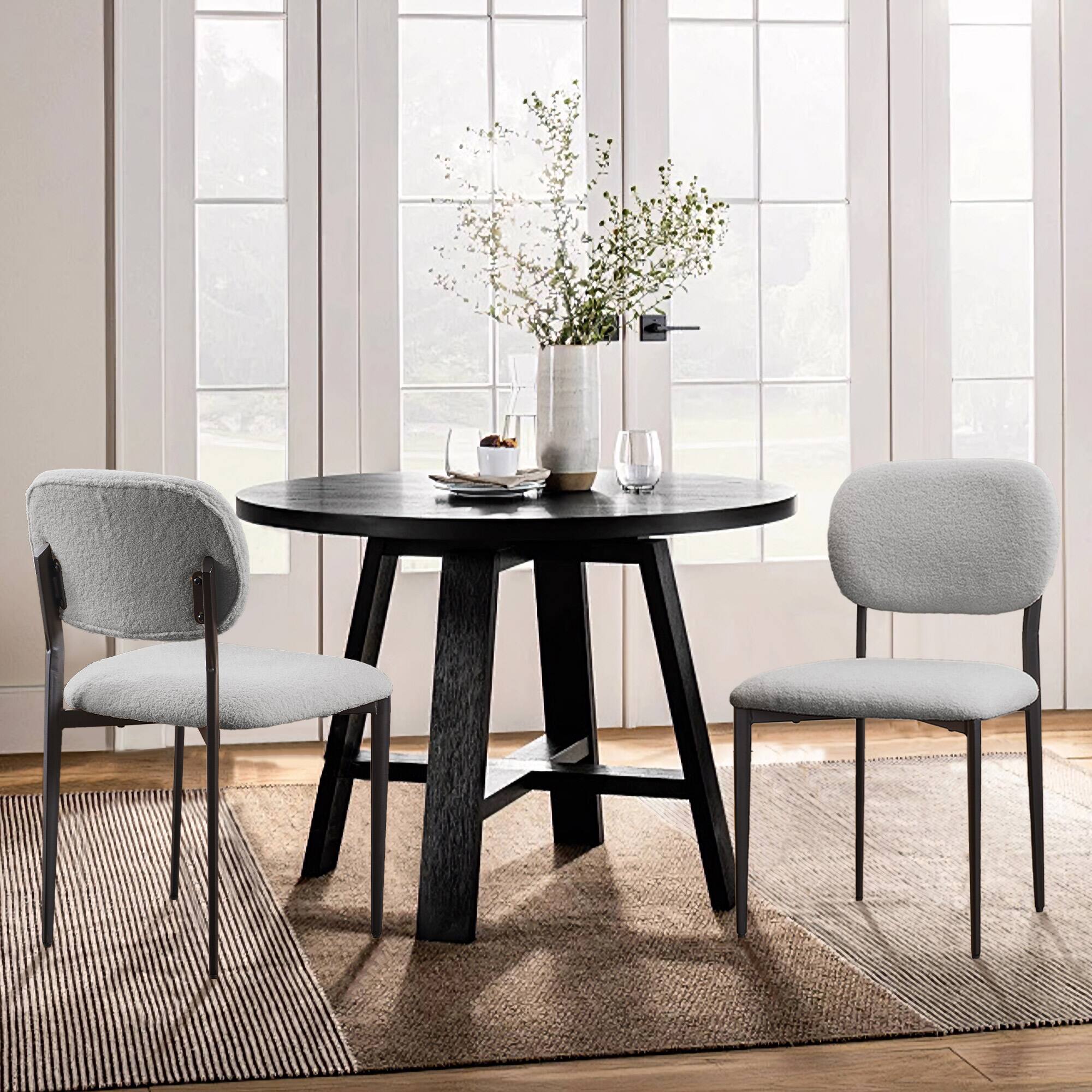 Back. FERPIT - FERPIT Upholstered Dining Chairs Metal Legs, Sherpa Fabric Dining Chair Set with Backrest Dining Room Living Room, Gray - Light Gray.