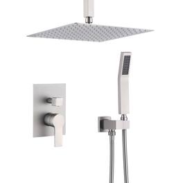 JUJABU - 12" Ceiling Mount Luxury Rainfall Mixer Shower System Combo Set - Brushed Nickel