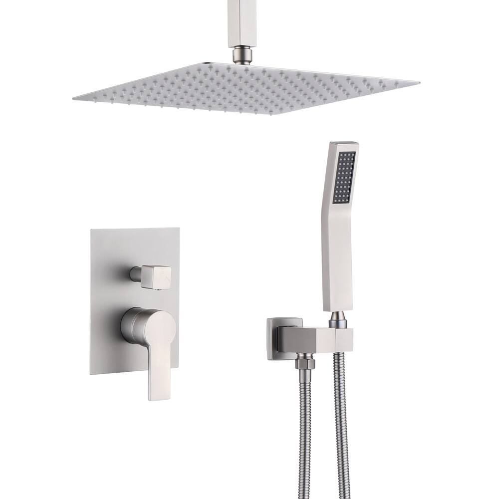 Front. JUJABU - 12" Ceiling Mount Brushed Nickel Luxury Rainfall Mixer Shower System Combo Set - Brushed Nickel.