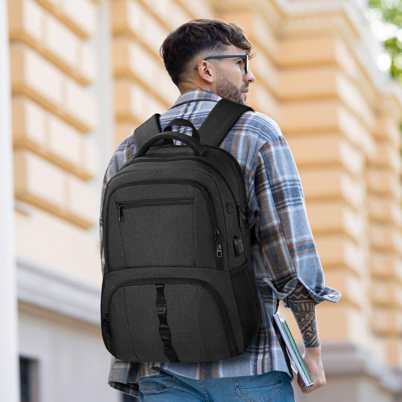 Alt View 4. Cozy Serene - Gym Backpack For Men Women With Shoe Compartment 17 3 Inch Bookbag Usb Port Workout College Sport - Black-17.3 inch.