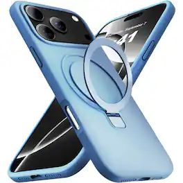 Entronix - Soft-Touch Liquid Silicone Case for iPhone 17 Pro - Magnetic Design with Stand - Light Blue