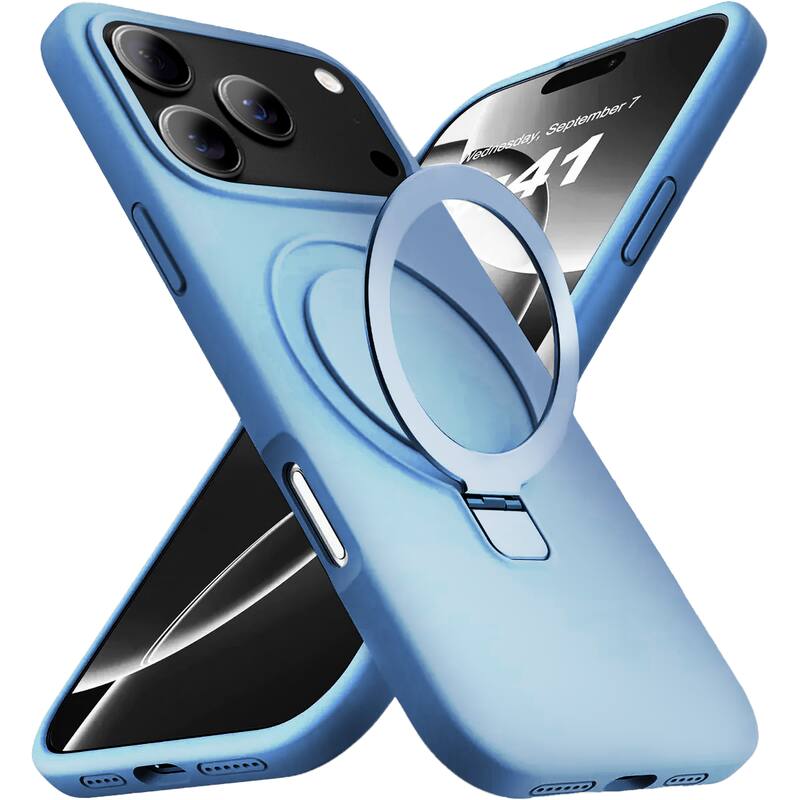 Entronix - Soft-Touch Liquid Silicone Case for iPhone 17 Pro - Magnetic Design with Stand - Light Blue