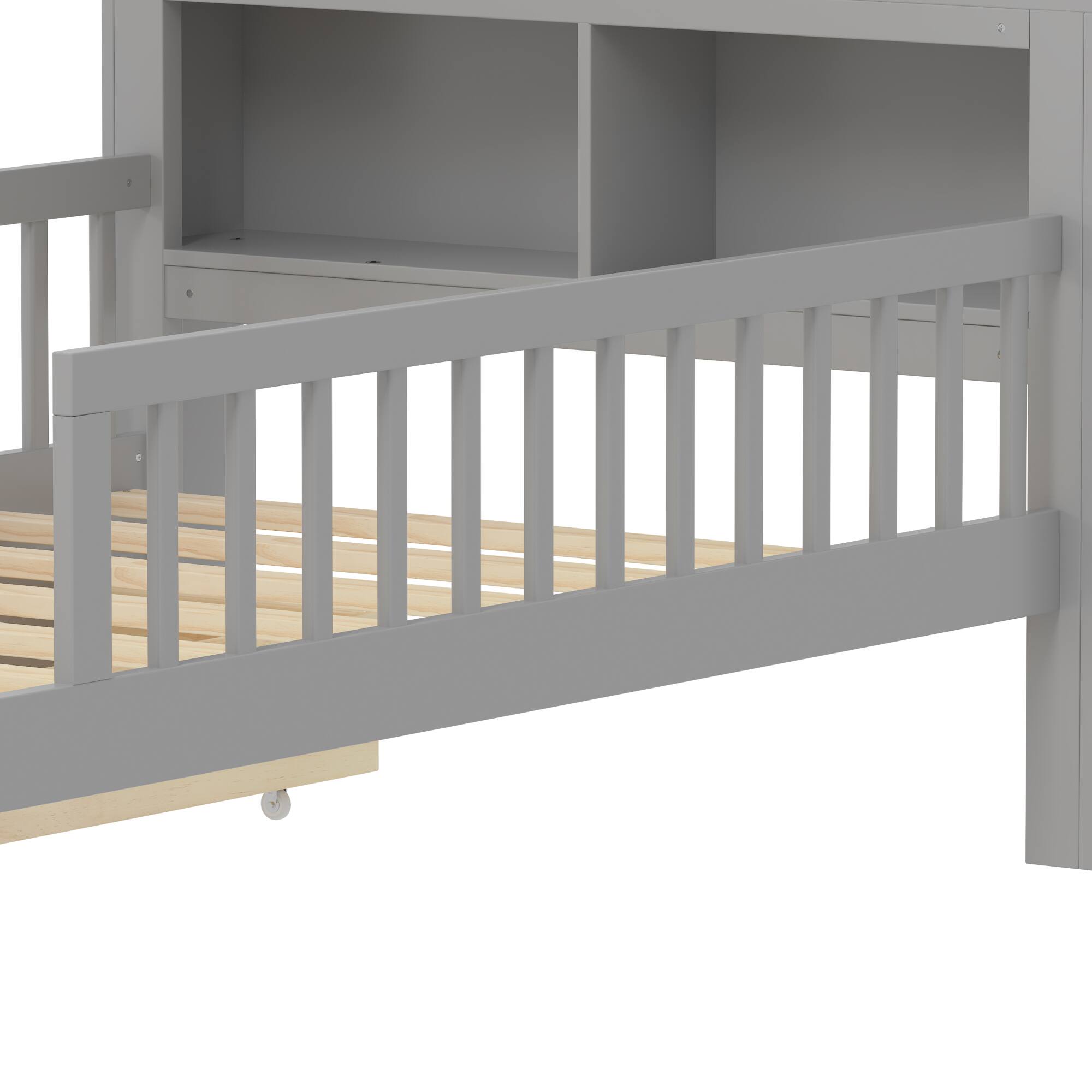 Alt View 7. GOODSILO - Twin Size Bed with Headboard Storage and Under-Bed Drawers Featuring Safety Guardrails - Gray.