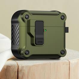 UUCOVER - For Airpods 4/5th Gen Protective Case with Secure Auto Opening Lock and Metal Carabiner, Shockproof Earbuds Sleeve Cover - Army