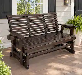 Fortune Candy - Outdoor Wooden Porch Glider Bench for 3 Person, Patio Glider Heavy Duty 880 Lbs for Garden Yard - Deep Brown