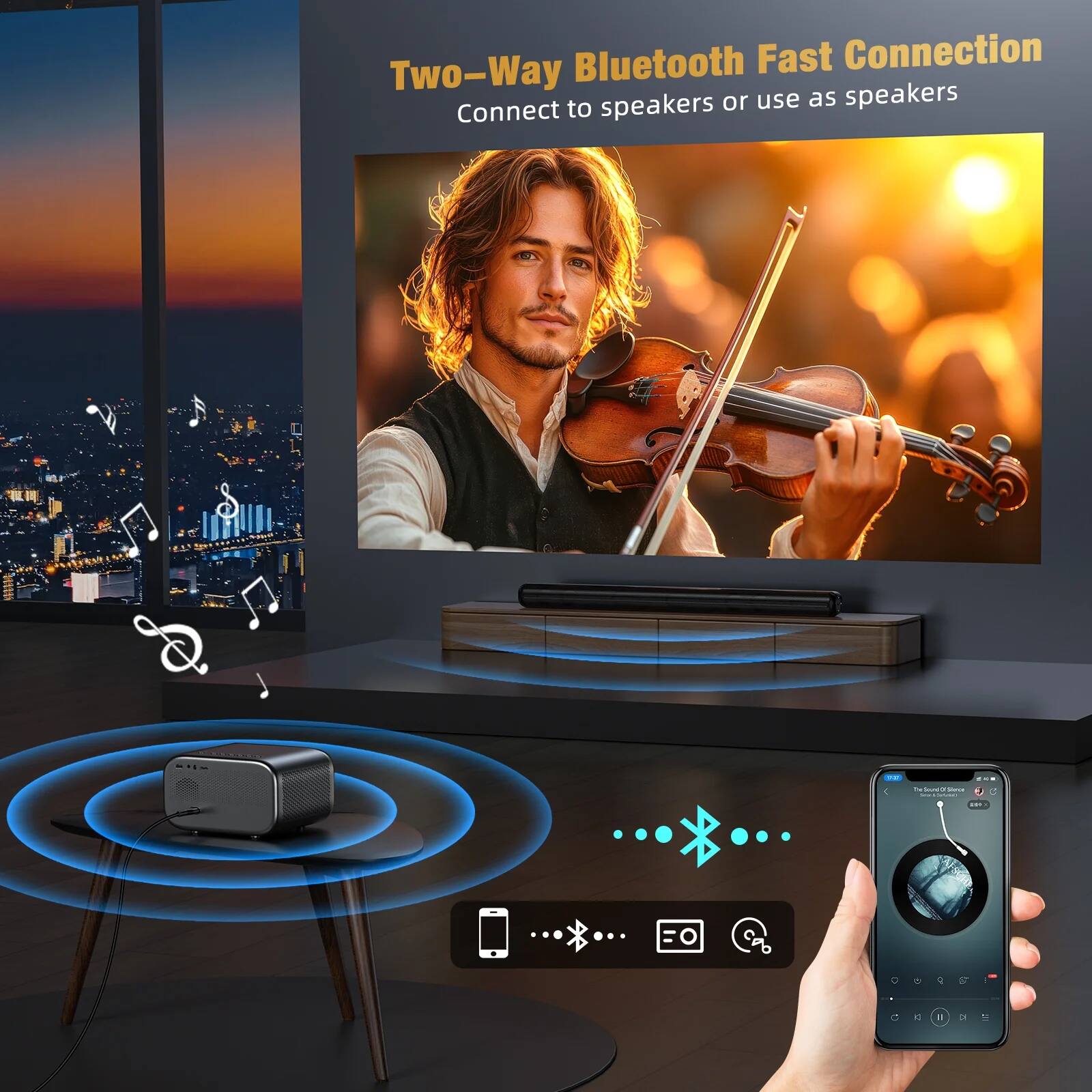 Two-Way Bluetooth Fast Connection  
Connect to speakers or use as speakers