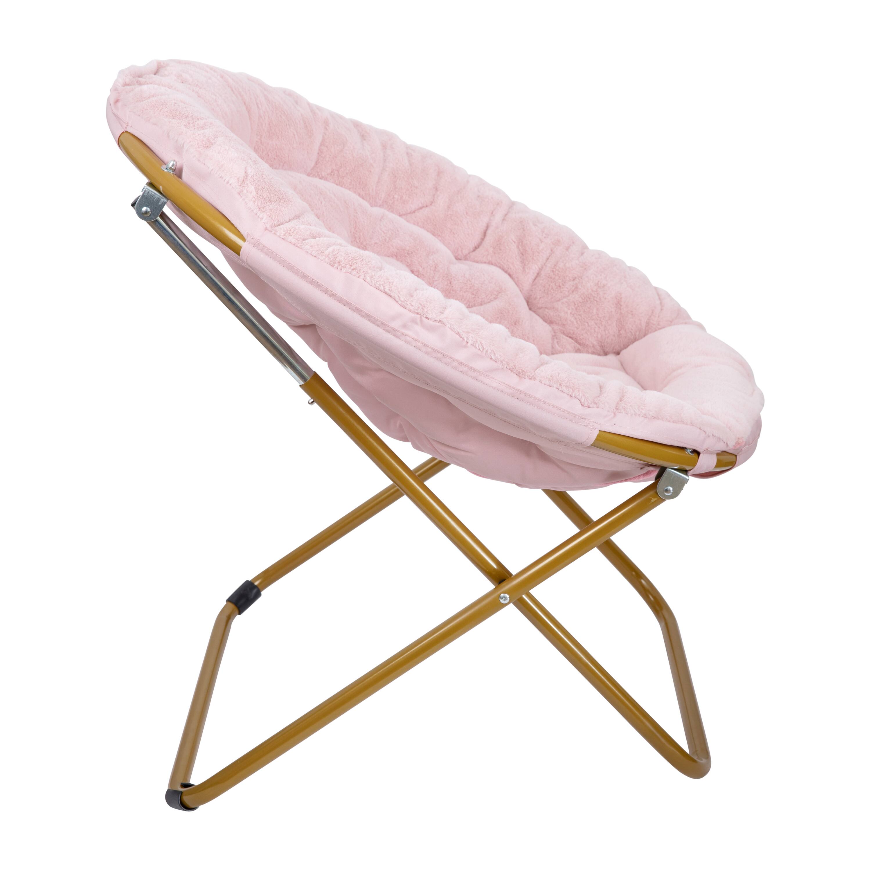 Alt View 9. Emma + Oliver - Ersa Oversize Folding Saucer Chair with Cozy Faux Fur Cushion and Metal Frame for Dorms, Bedrooms, Apartments and More - Blush Faux Fur/Soft Gold Frame.