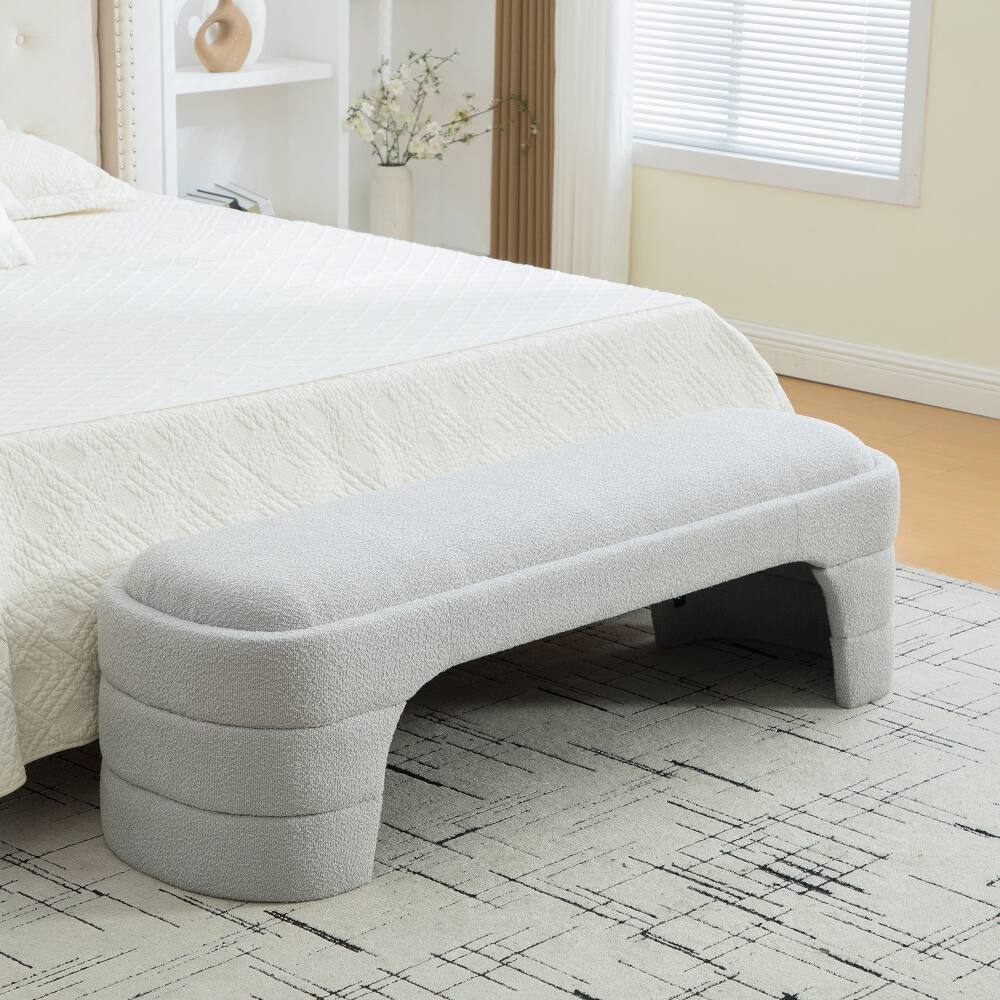 Angle. Ropilly - Ropilly 65 Inch Modern Boucle Bedroom Bench Tufted Entryway Ottoman Foot Stool Light Gray - Light Gray.