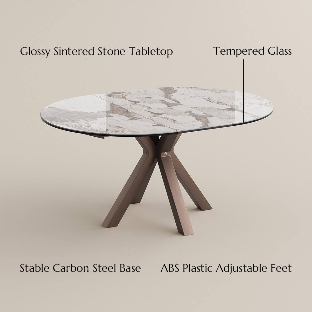 Glossy Sintered Stone Tabletop  
Tempered Glass  
Stable Carbon Steel Base  
ABS Plastic Adjustable Feet