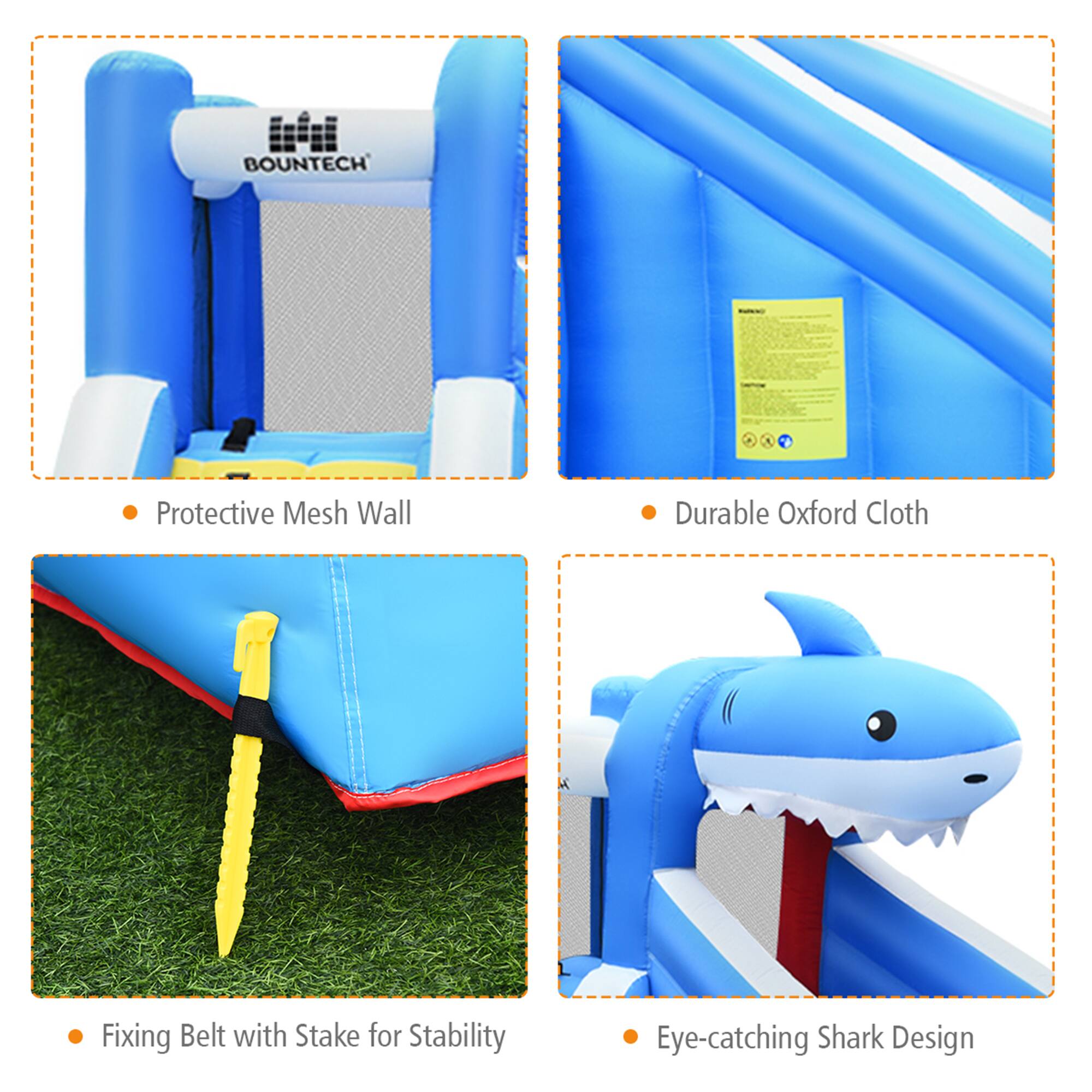 - BOUNTECH
- Protective Mesh Wall
- Durable Oxford Cloth
- Fixing Belt with Stake for Stability
- Eye-catching Shark Design