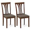 Front. Costway - Costway Dining Chairs Set of 2 Linen Fabric Dining Room Chairs with Hollowed Backrests - Brown,Gray.