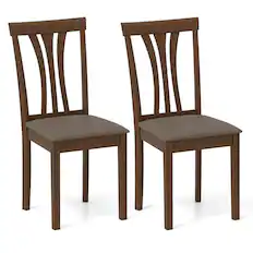 Front. Costway - Costway Dining Chairs Set of 2 Linen Fabric Dining Room Chairs with Hollowed Backrests - Brown,Gray.