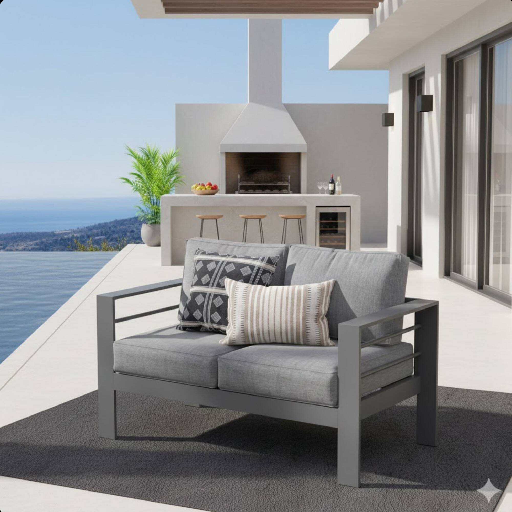 Angle. Mondawe - 50" All-Weather Aluminum Patio Loveseat with Cushions - Gray.