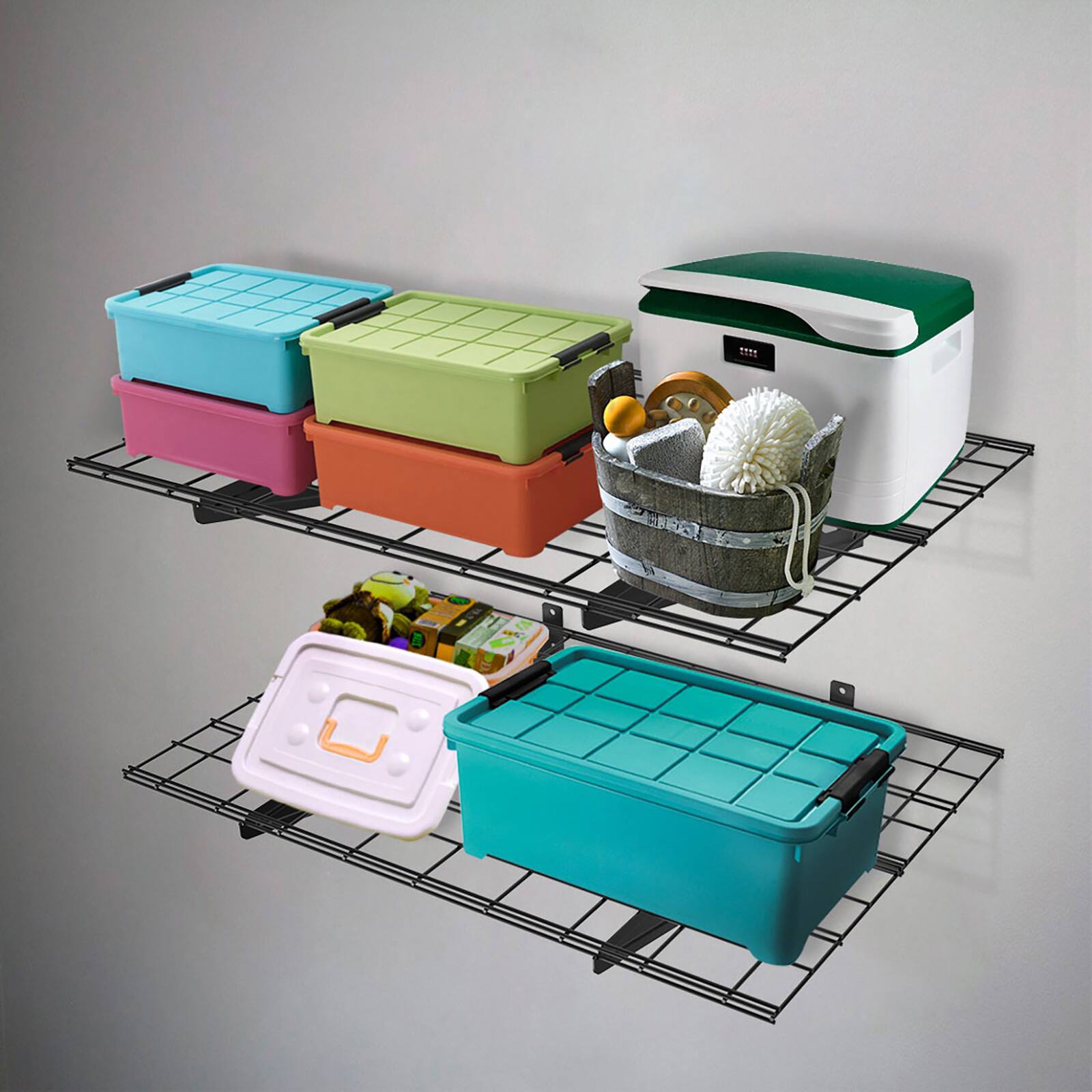 Alt View 3. Fleximounts - 24 in. x 48 in. Steel Garage Wall Shelf with Brackets - Black.