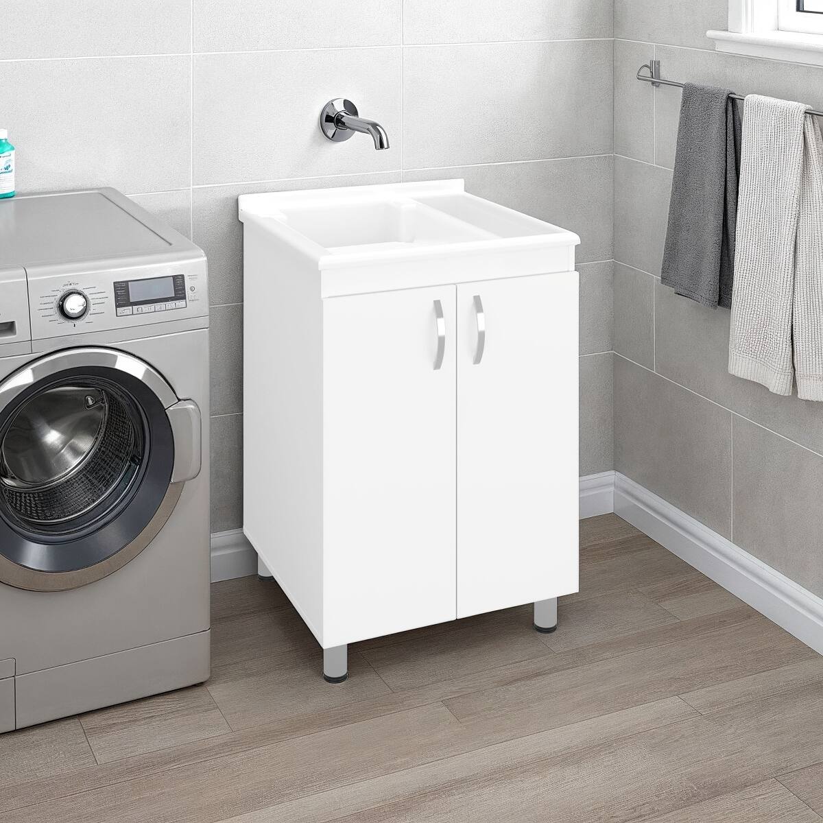 Ropilly Freestanding Utility Sink Cabinet, 2 Door Utility Tub Sink for ...