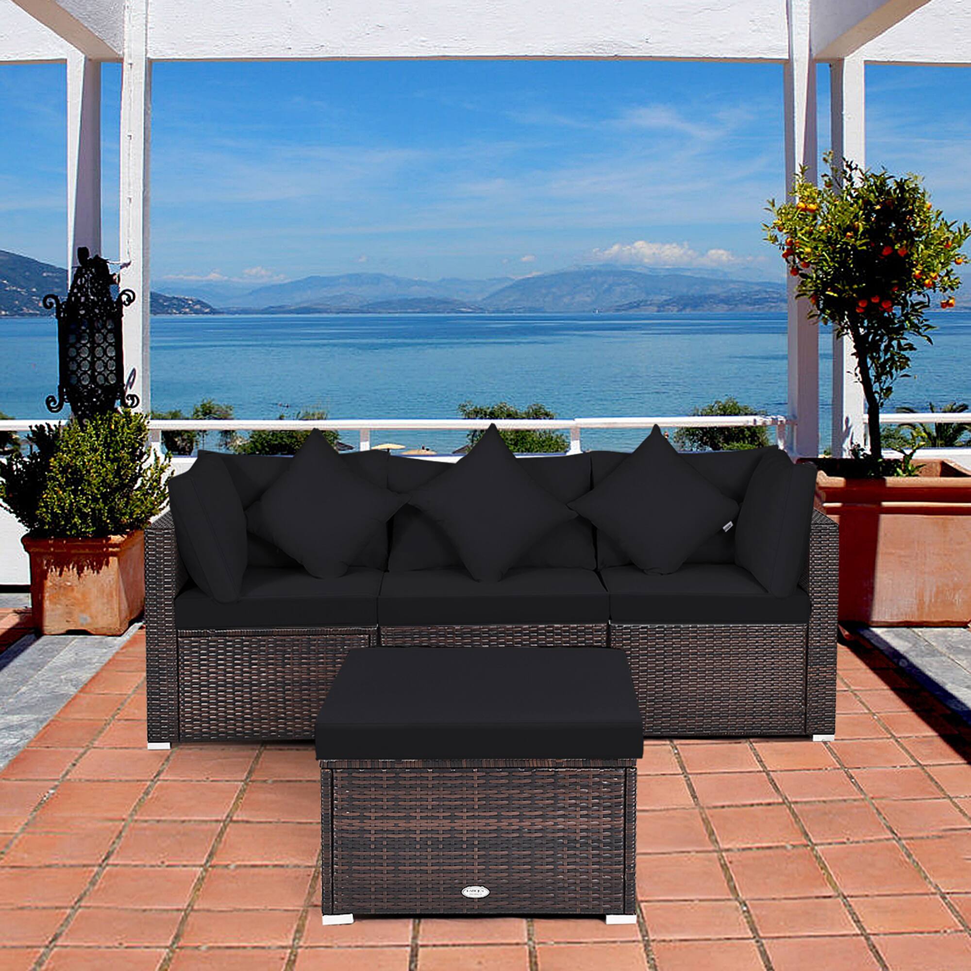 Alt View 2. Gymax - Gymax 4PCS Rattan Patio Conversation Furniture Set Yard Outdoor w/ Black Cushion - Black.