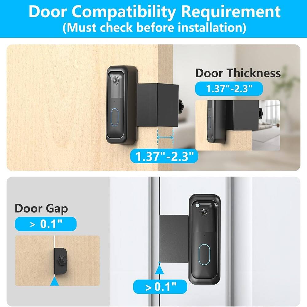 Door Compatibility Requirement (Must check before installation)

Door Thickness  
1.37" - 2.3"

Door Gap  
> 0.1"