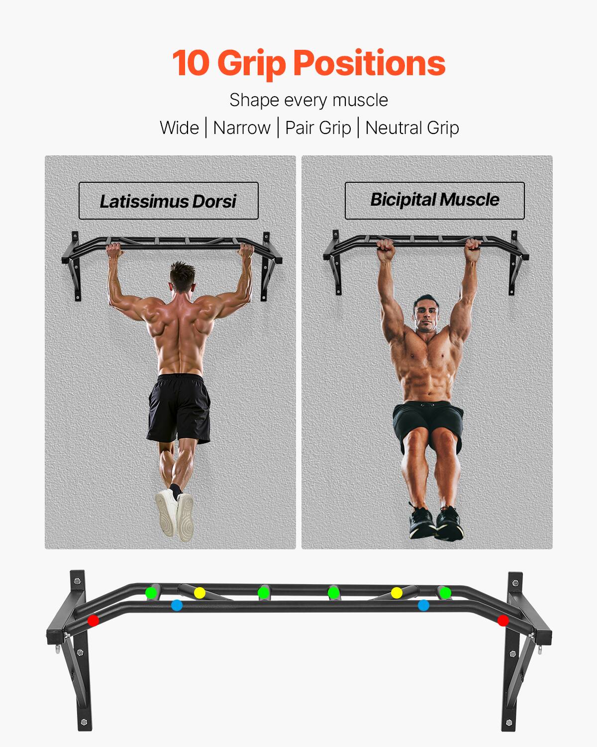 10 Grip Positions

Shape every muscle

Wide | Narrow | Pair Grip | Neutral Grip

Latissimus Dorsi

Bicipital Muscle
