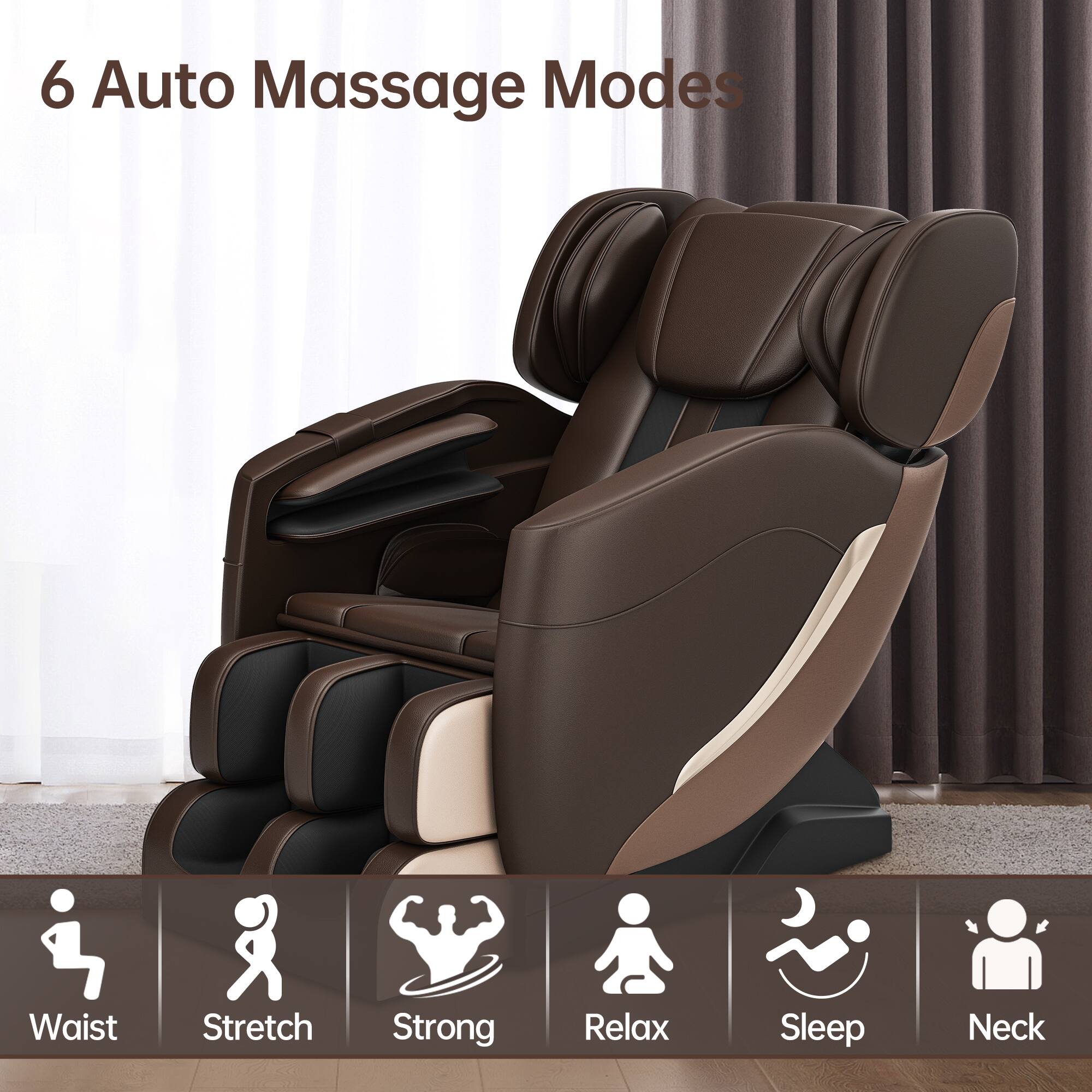 6 Auto Massage Modes

- Waist
- Stretch
- Strong
- Relax
- Sleep
- Neck