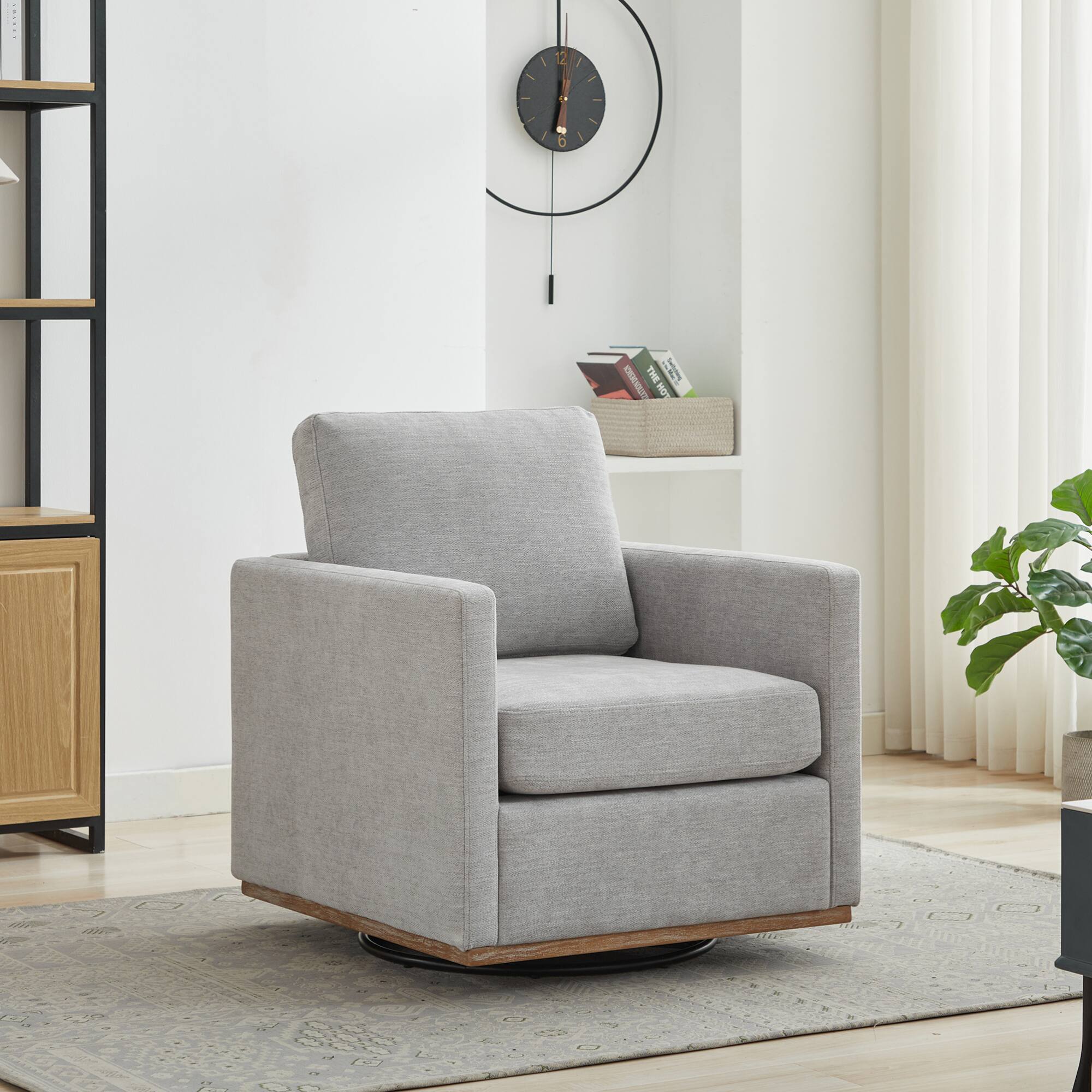 GOODSILO - Modern Square Swivel Accent Chair with 360-Degree Rotation for Living Room and Bedroom - Light Gray