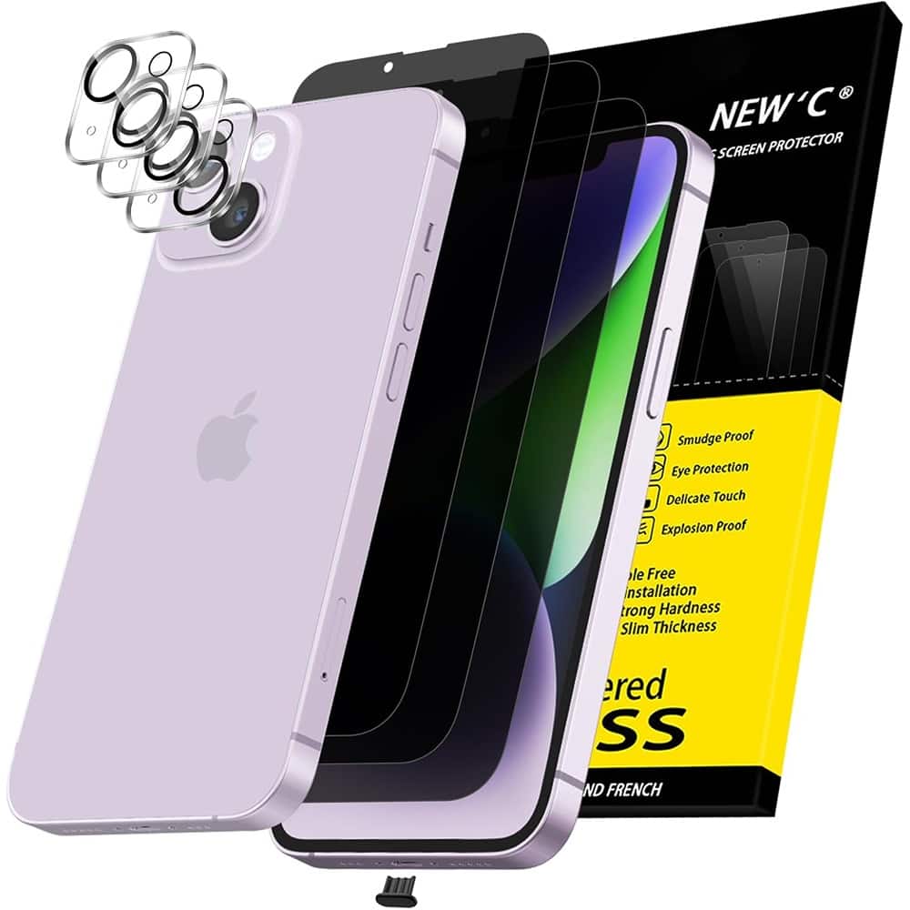 PARKER SLATER - iPhone 14 6.1" Privacy Screen Protector 3+3 Pack, Tempered Glass + Lens - lear