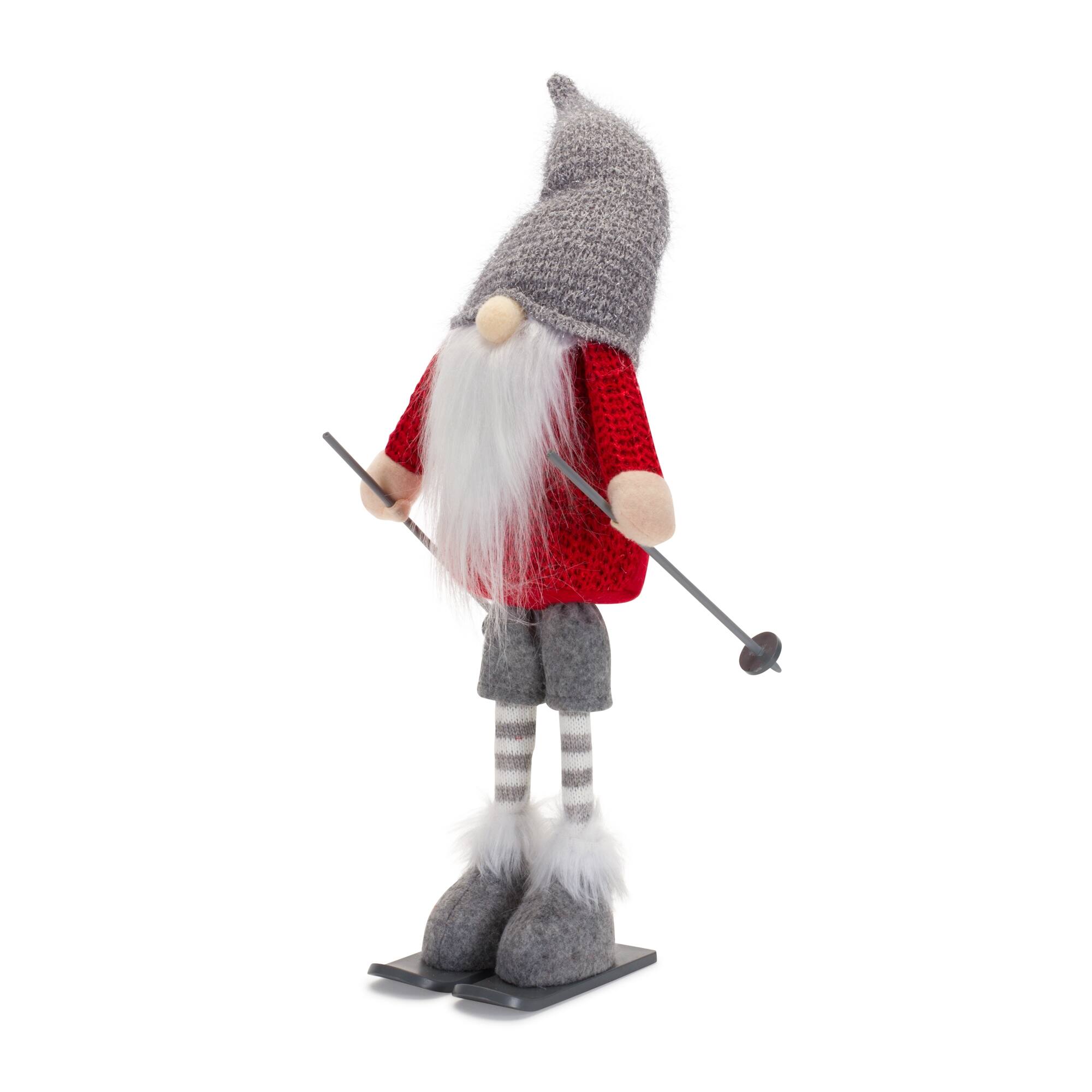 Alt View 1. BreeBe - Plush Standing Gnome Skier (Set of 6) - Grey, Red, White.