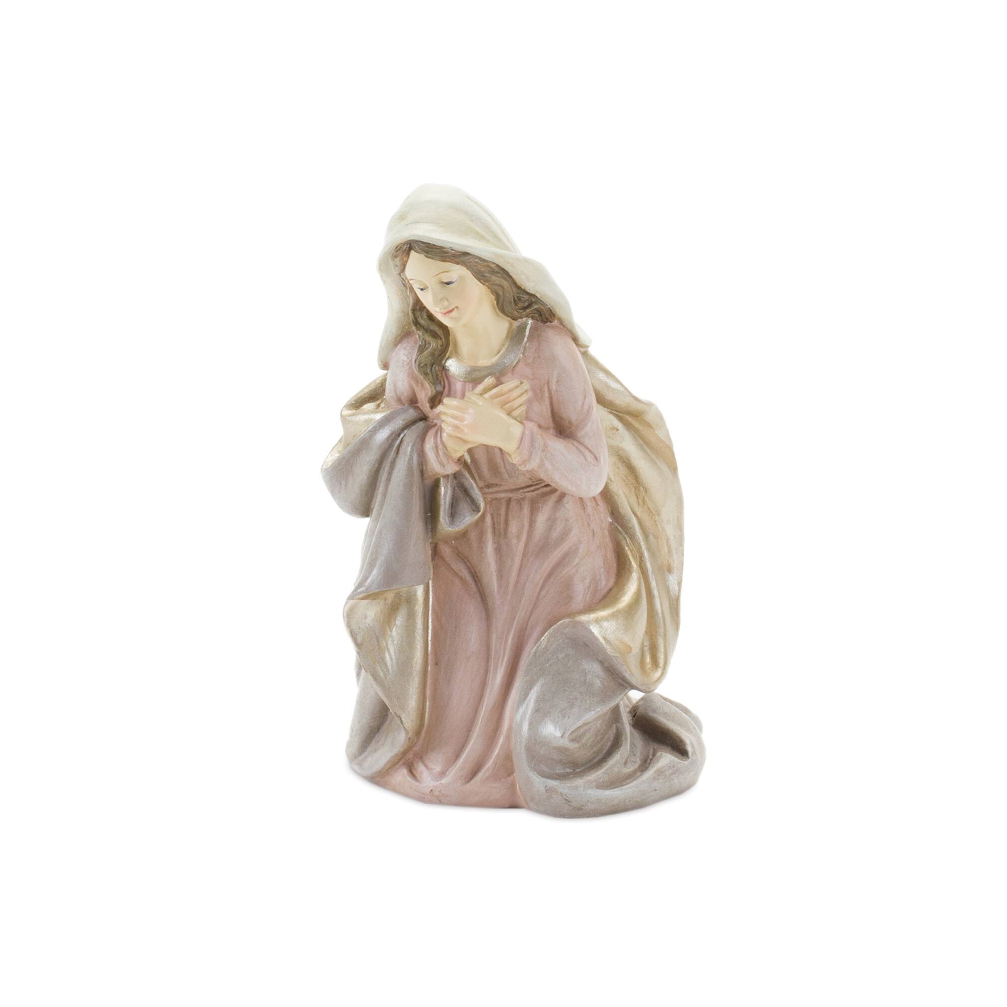 Back. BreeBe - Holy Family Nativity Figurines (Set of 3) - Beige, Blue, Pink.
