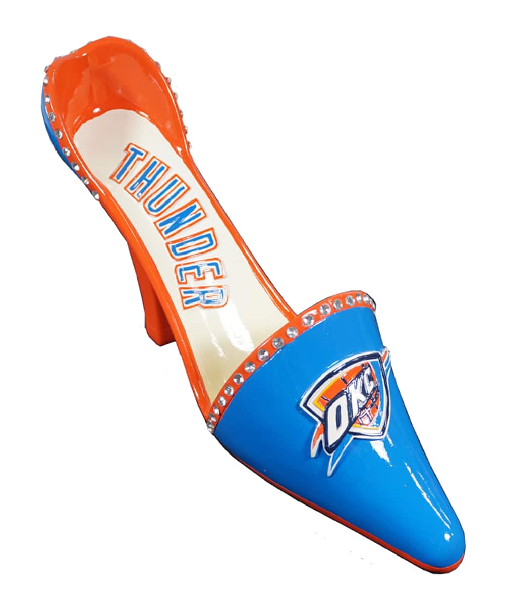 Evergreen Decor - Oklahoma City Basketball Thunder Shoe Tabletop Countertop Wine Bottle Holder, High Heel Shoe Style Rack - Multi