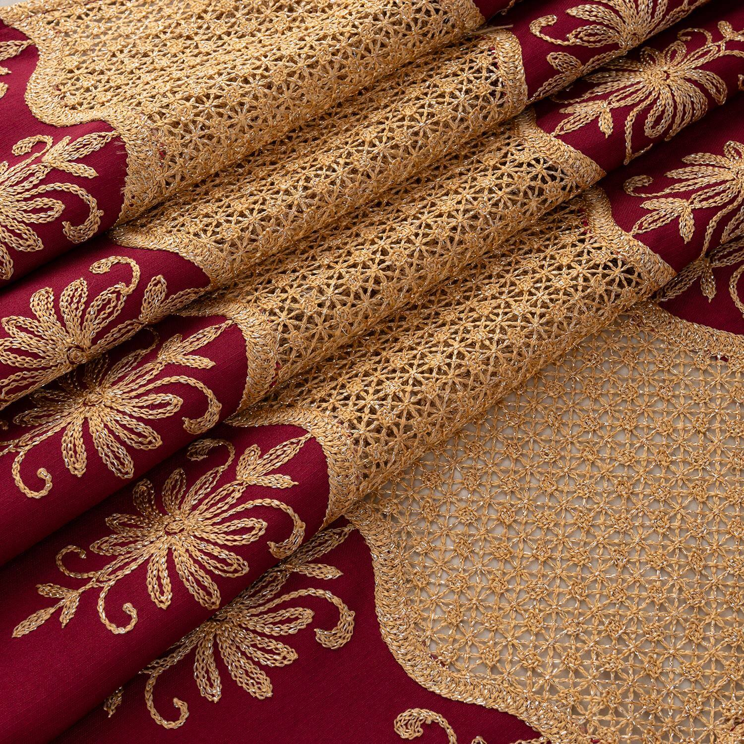 Left. RT Designers Collection - RT Designers Collection Donna Macrame Construction 3" Rod Pocket Curtain Panel 54" x 90" Burgundy/Gold - Burg/gold.