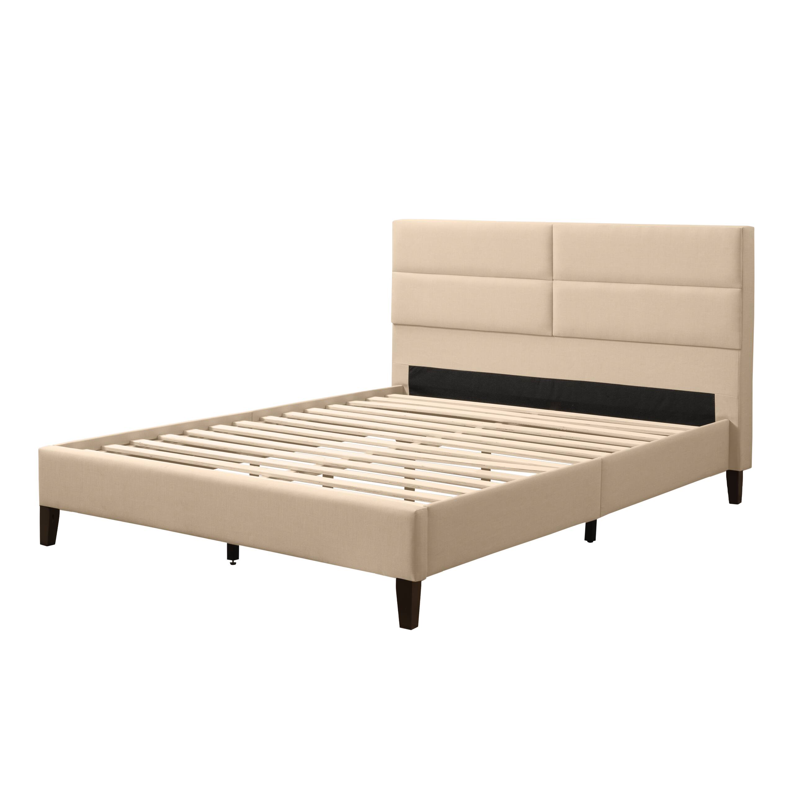 Front. CorLiving - CorLiving Emerson Cream Upholstered Queen Platform Bed Frame with Rectangle Tufted Headboard and Slats - Cream.