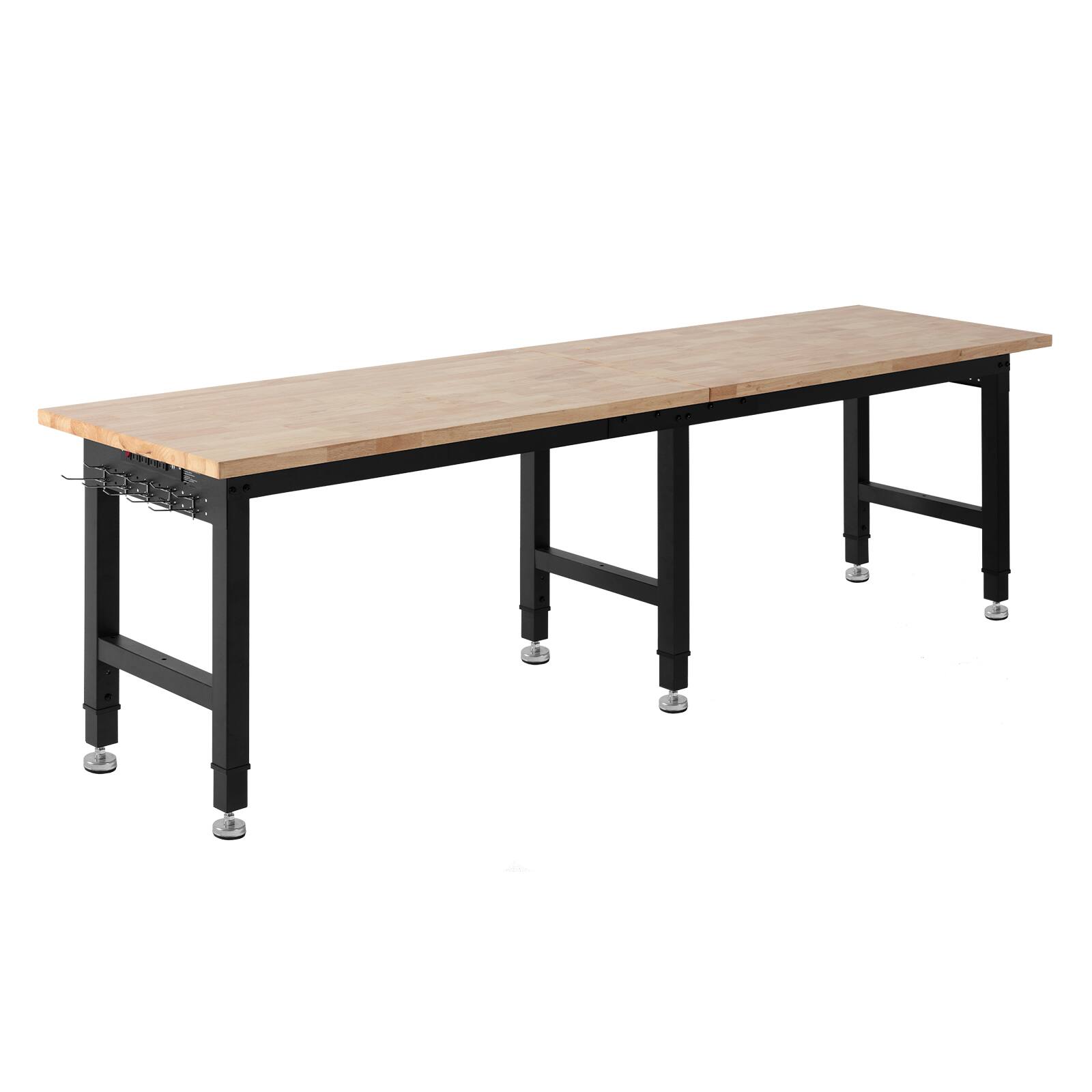 Alt View 5. VEVOR - Adjustable Workbench, 5000 lbs Capacity, 96 x 24 Inch Oak Wood Top Workstation with 4 AC Outlets & 2 USB Ports - Wood + Black.