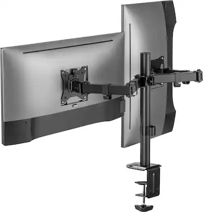 Front. ACGAM - Dual Monitor Desk Mount, Heavy Duty Fully Adjustable Steel Stand for 2 Computer Screens 17-30 Inch and Max 19.8lbs Each - Matte Black.